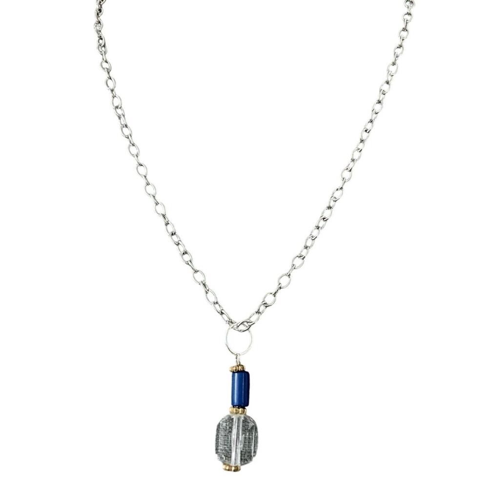 blue bead and clear pendant necklace
